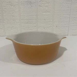 VTG PYREX Ovenwear Baking Casserole Serving Dish 1 1/2 Pt Orange/Gold #472 USA